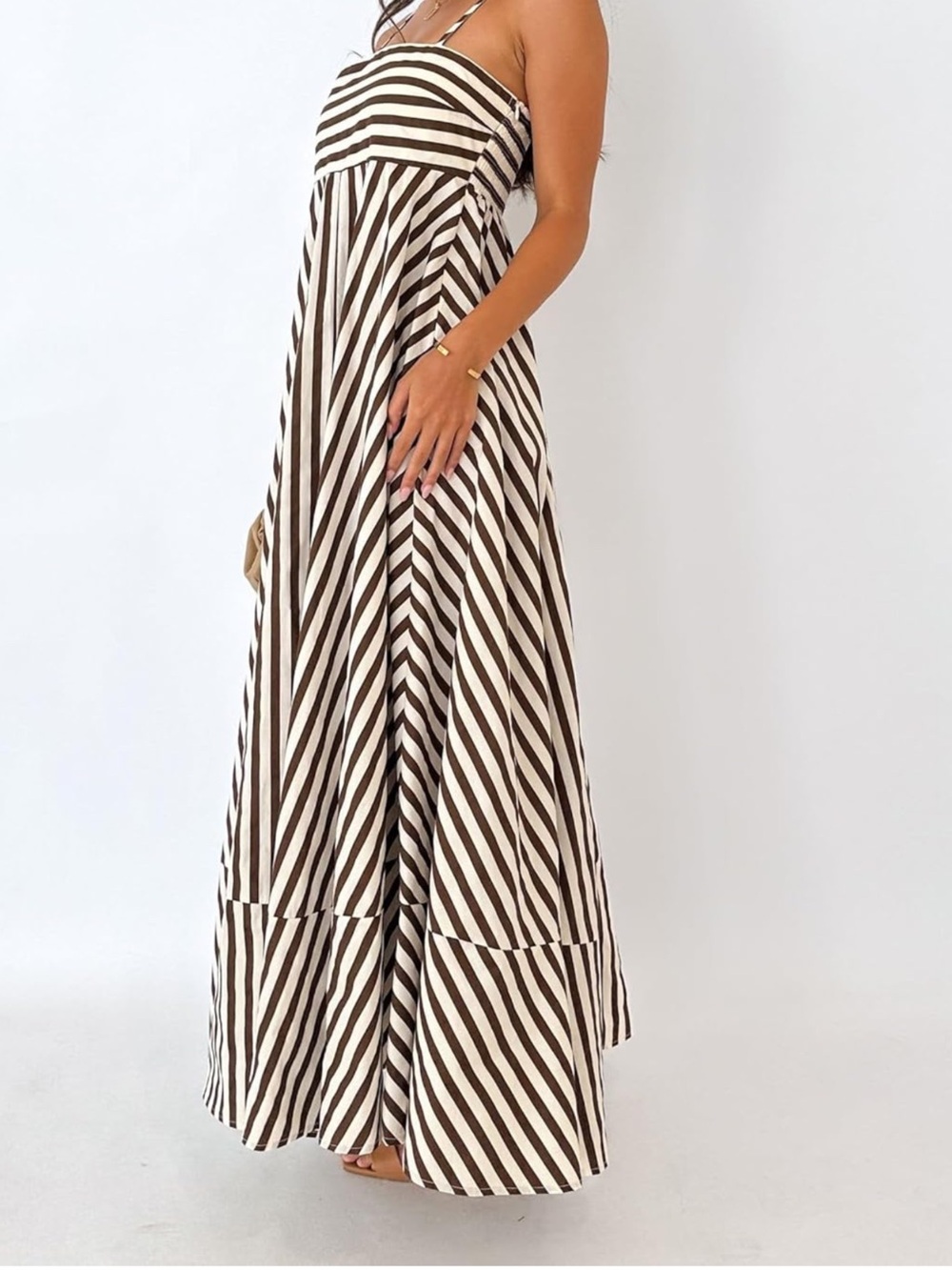 Striped Brown and White Striped Maxi Sun Dress size Small